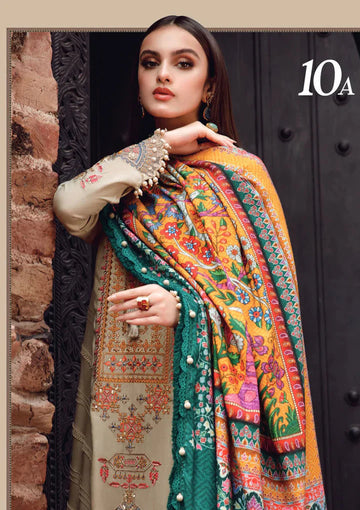 WINTER 3PC Dhannak Embroidered Suit With Printed Shawl